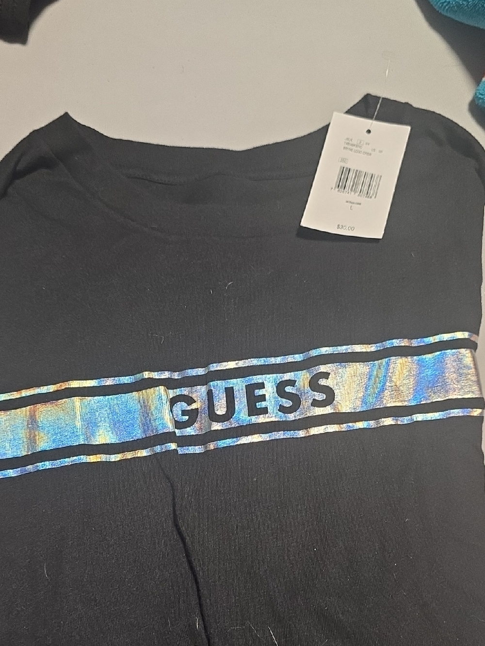 GUESS Black Tee with Iridescent Logo